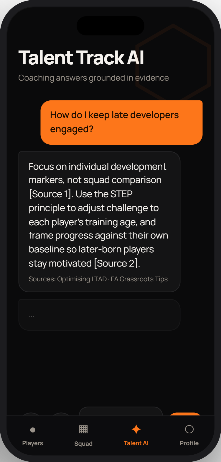 MGVM mobile app — Talent Track AI coaching assistant